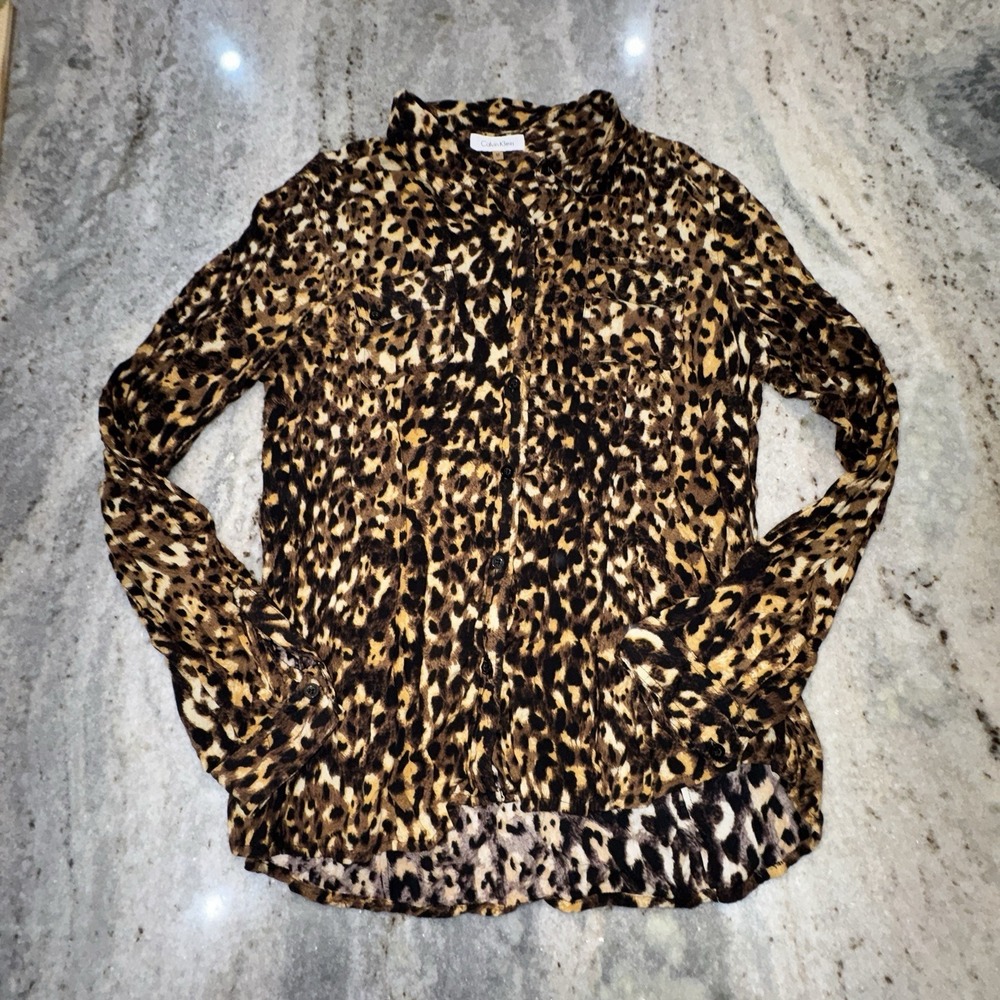 Calvin Klein Medium Animal Print Blouse Button Down Long Sleeve‎